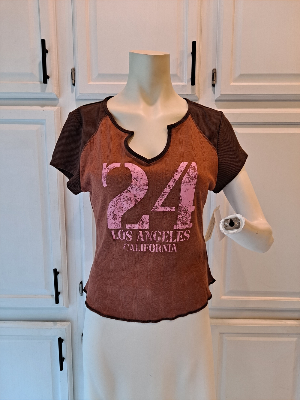Rewind Brown Pink '24 Los Angeles' Short Sleeve Tee NWT XL Junior Top